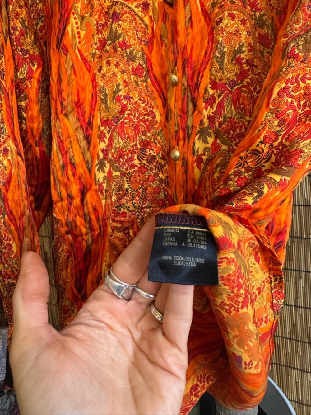 Rare Vintage Escada Margaretha Ley Orange Paisley Button-Up Shirt 100% silk - Picture 5 of 9